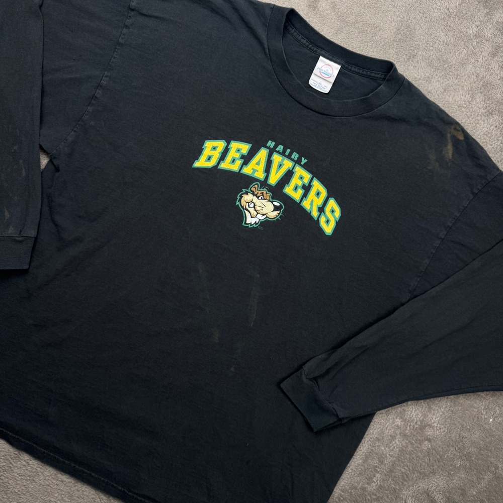 Delta Pro Weight Hairy Beavers Shirt Mens 2XL Black Fair Vintage Long Sleeve Tee